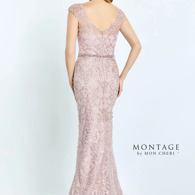 Montage M516 Beaded Floral Long Fitted Formal Evening Dress