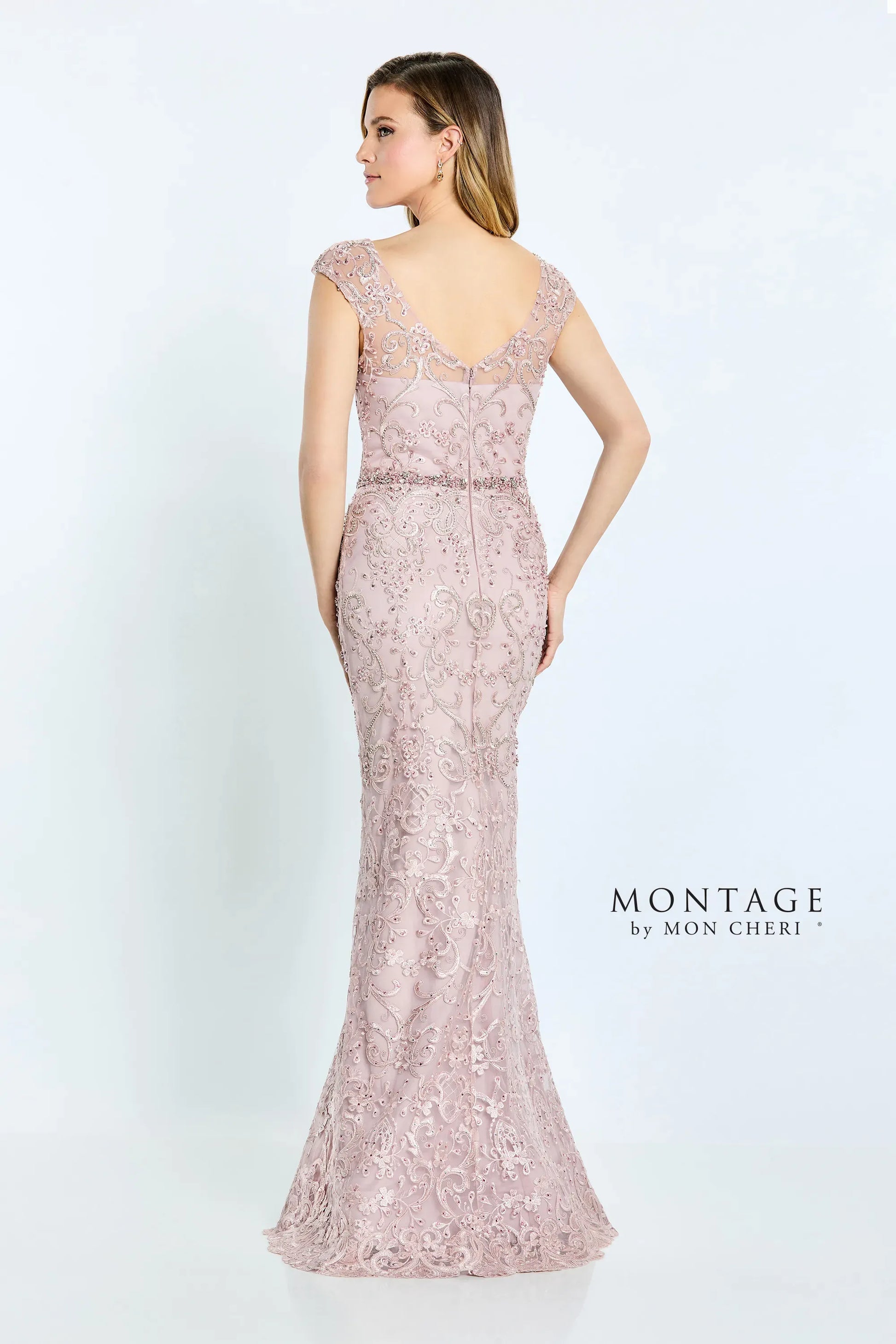 Montage M516 Beaded Floral Long Fitted Formal Evening Dress