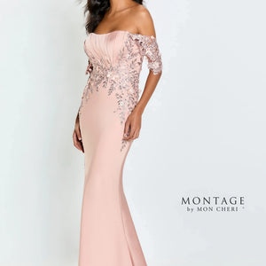 Montage M521 Beaded Long Formal 3D Floral Applique Evening Dress