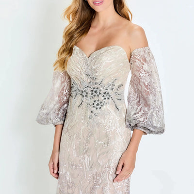 Montage M523 Long Evening Gown Detachable Sleeve Formal Dress
