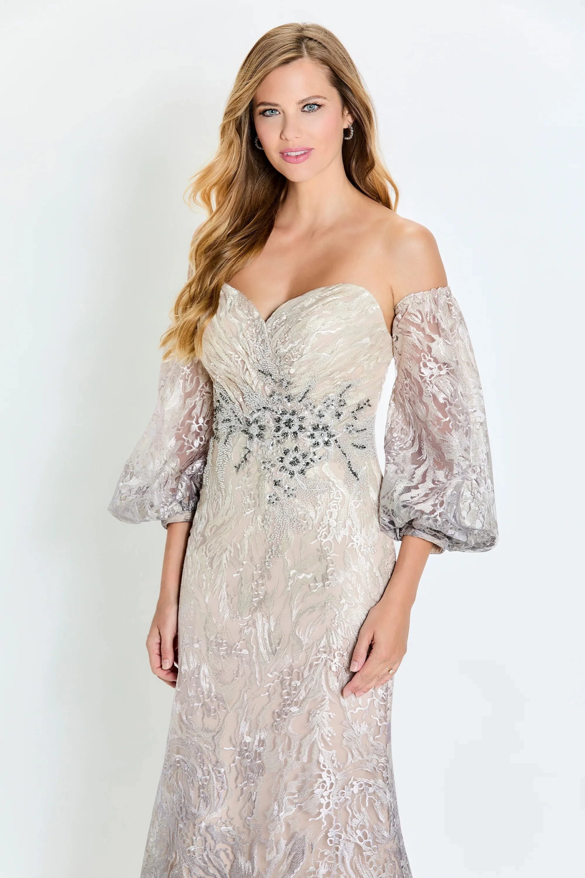 Montage M523 Long Evening Gown Detachable Sleeve Formal Dress
