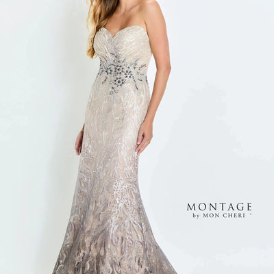 Montage M523 Long Evening Gown Detachable Sleeve Formal Dress