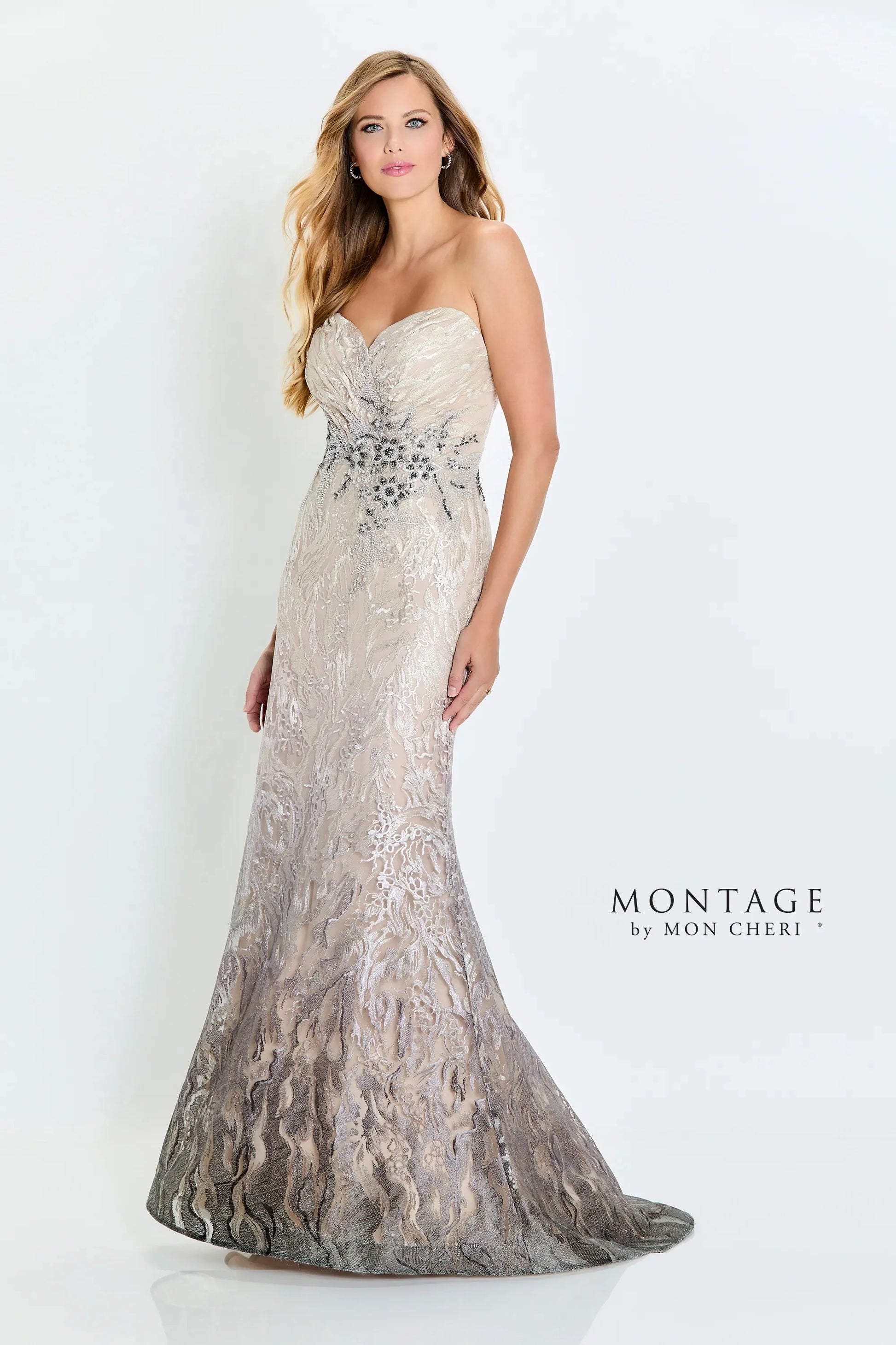 Montage M523 Long Evening Gown Detachable Sleeve Formal Dress