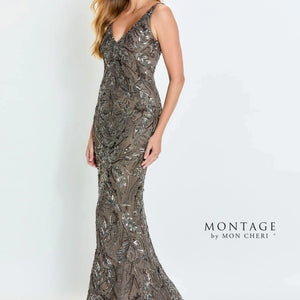 Montage M531 Beaded Sequin Long Formal Fitted Evening Dress