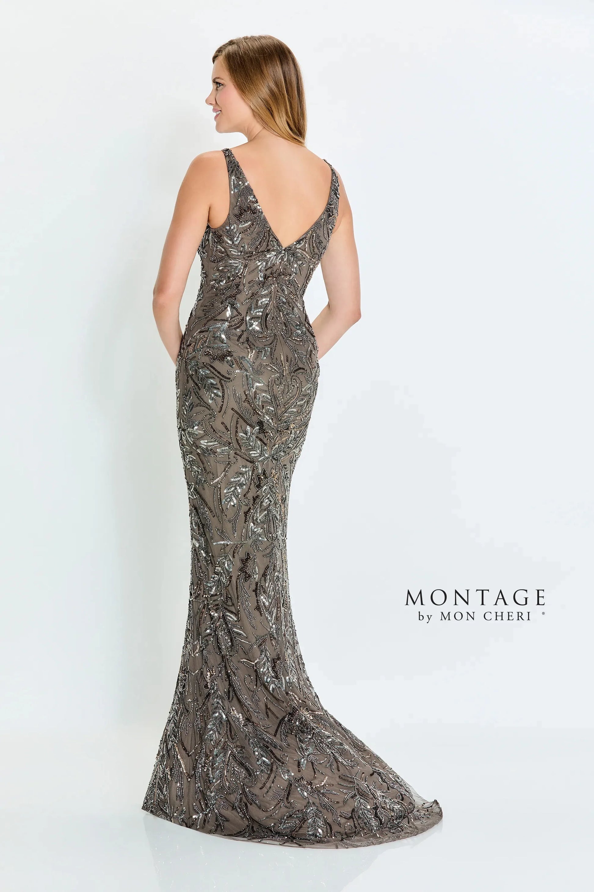 Montage M531 Beaded Sequin Long Formal Fitted Evening Dress