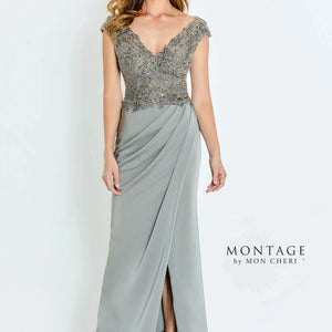 Montage M532 Long Pleated Formal Beaded Slit Evening Dress