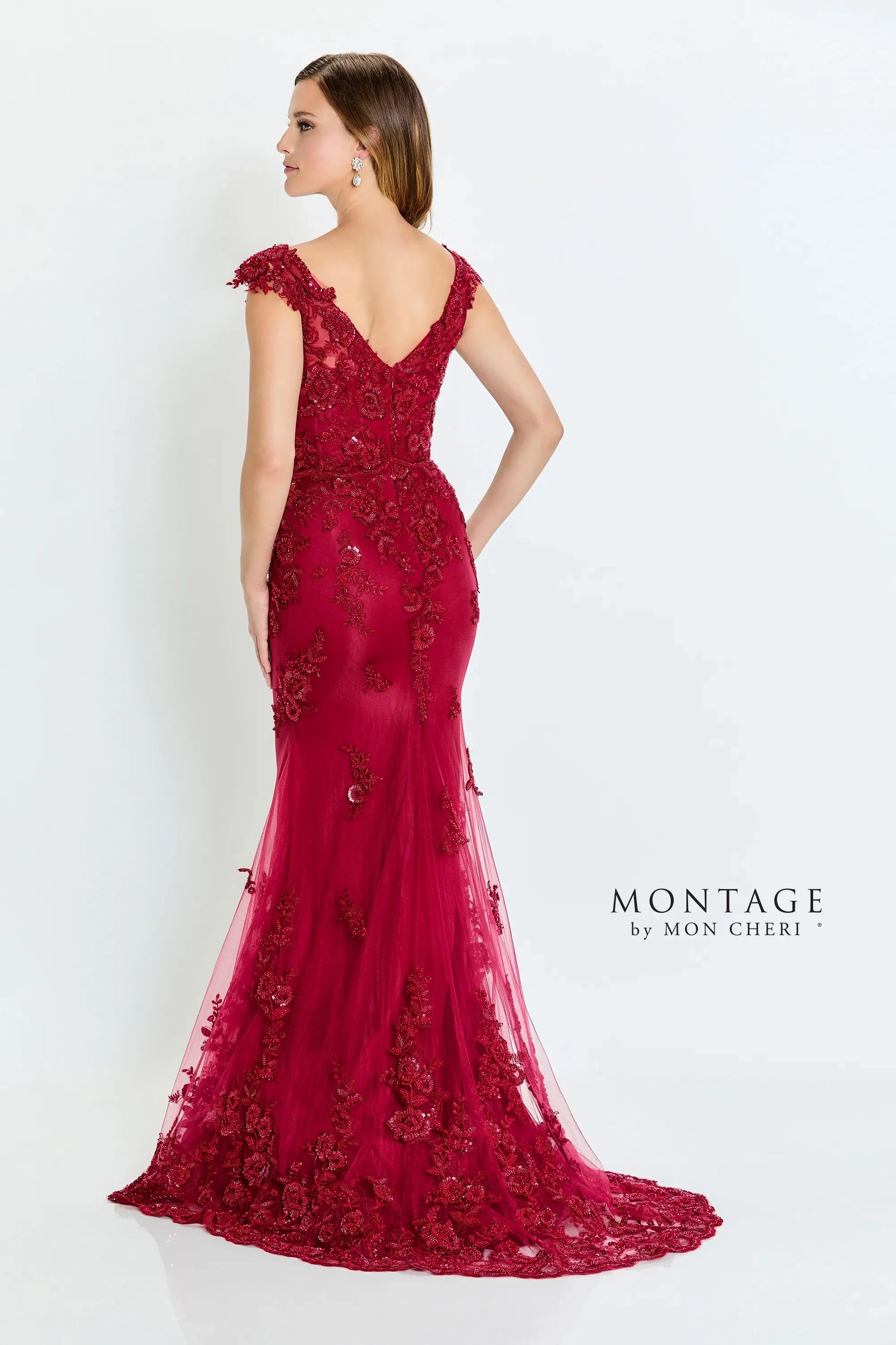Montage M534 Formal Beaded Long Floral Evening Dress