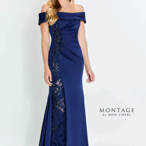 Montage M535 Long Formal Beaded Lace Applique Evening Dress
