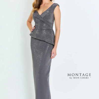 Montage M536 Long Formal Peplum Beaded Evening Dress