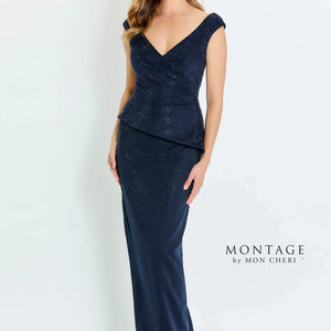 Montage M536 Long Formal Peplum Beaded Evening Dress