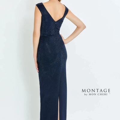 Montage M536 Long Formal Peplum Beaded Evening Dress