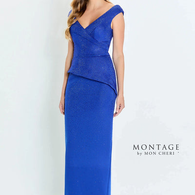 Montage M536 Long Formal Peplum Beaded Evening Dress