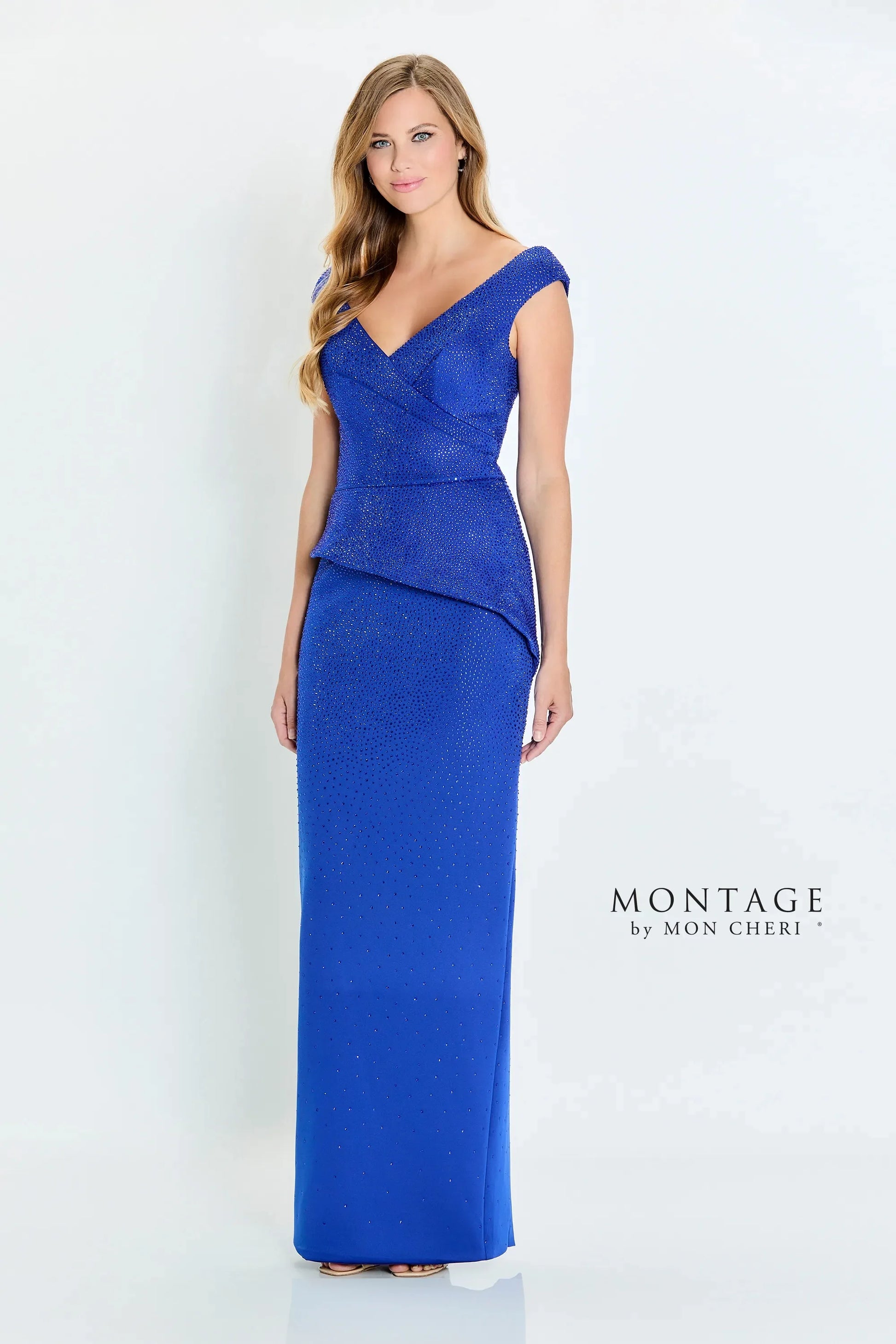 Montage M536 Long Formal Peplum Beaded Evening Dress