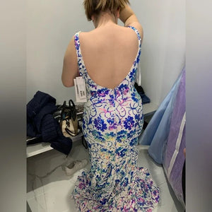 Sequin Print Fitted Sleeveless Gown by Jovani 08257