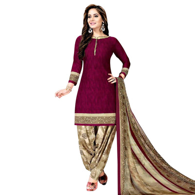 Magenta & Blue Casual Wear Printed Crepe Patiala Dress Material - Pack Of 2