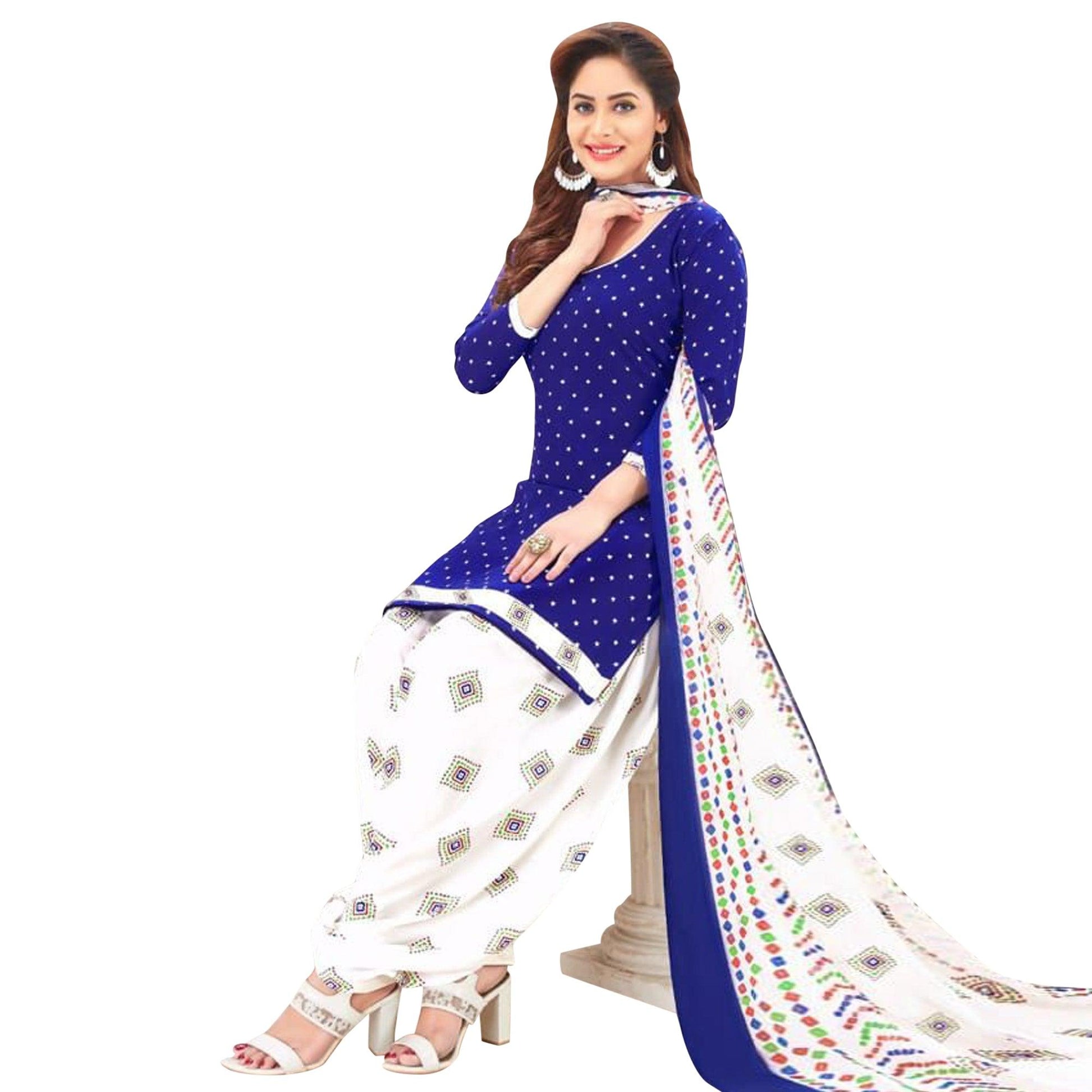 Magenta & Blue Casual Wear Printed Crepe Patiala Dress Material - Pack Of 2