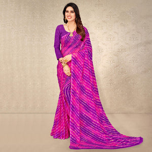 Magenta & Voilet Printed Chiffon Saree