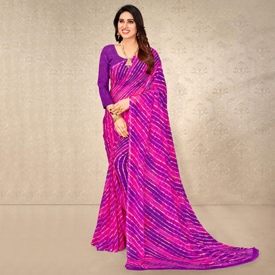 Magenta & Voilet Printed Chiffon Saree