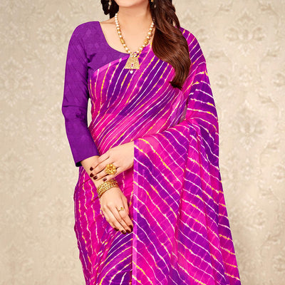 Magenta & Voilet Printed Chiffon Saree