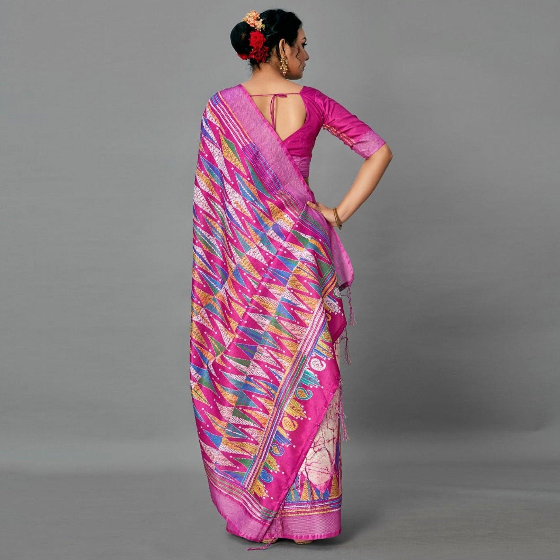 Magenta Casual Art Silk Printed Saree With Unstitched Blouse