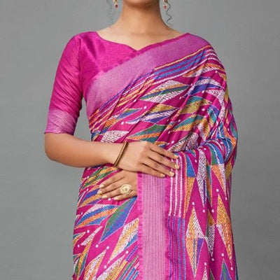 Magenta Casual Art Silk Printed Saree With Unstitched Blouse