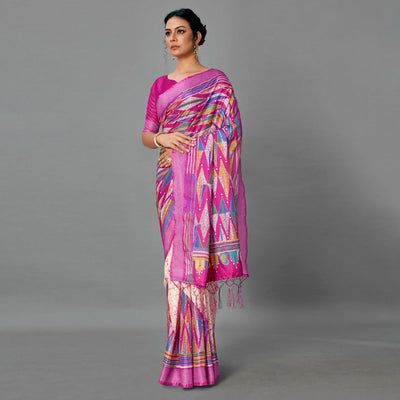 Magenta Casual Art Silk Printed Saree With Unstitched Blouse