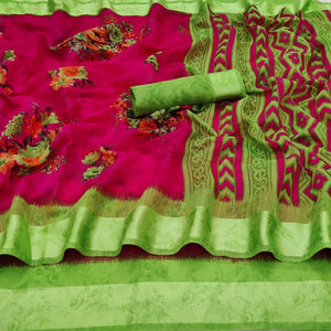 Magenta Casual Wear Floral Digital Printed linen Saree