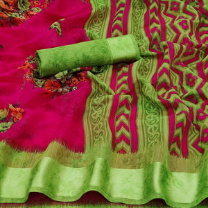 Magenta Casual Wear Floral Digital Printed linen Saree