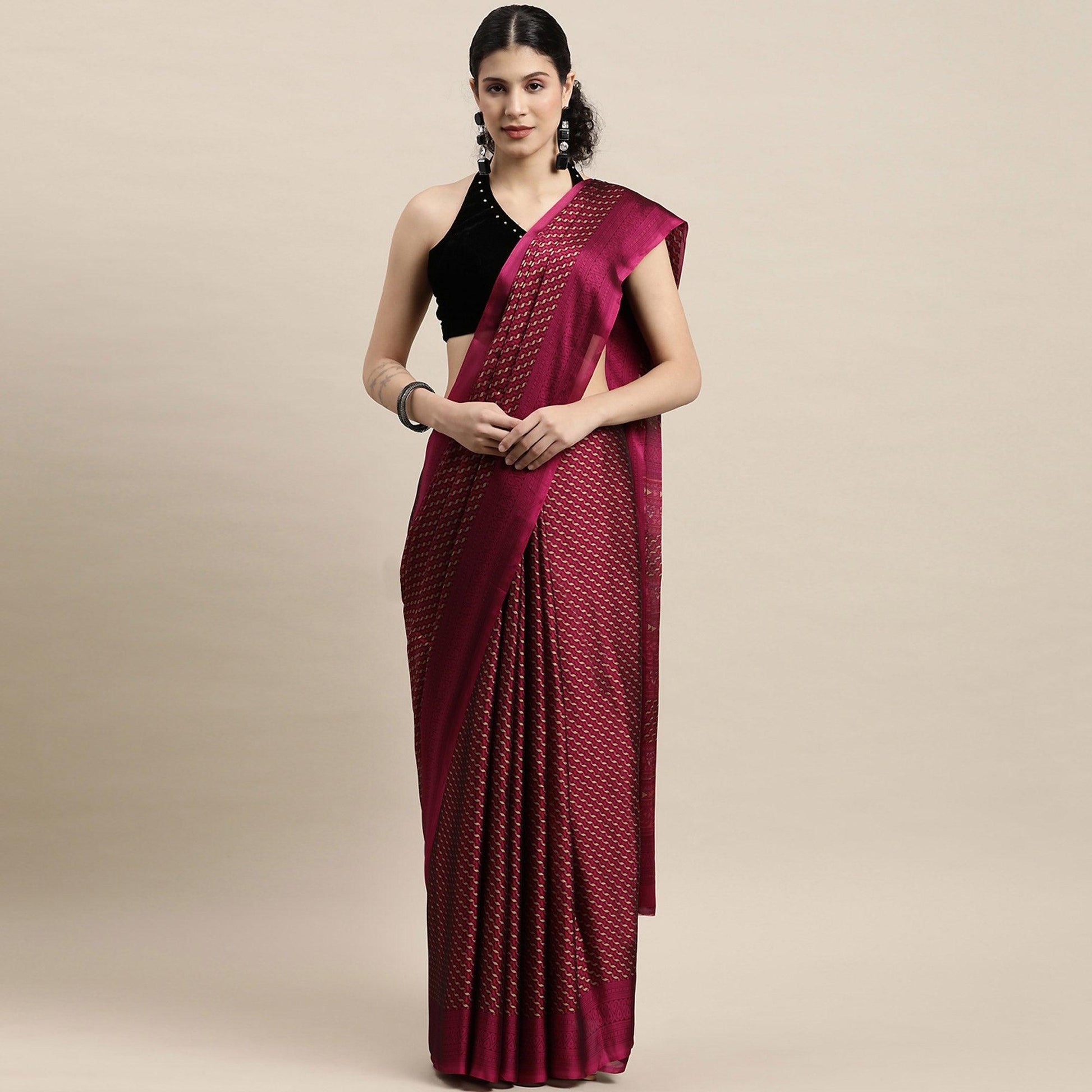 Magenta Casual Wear Printed Art Silk Saree