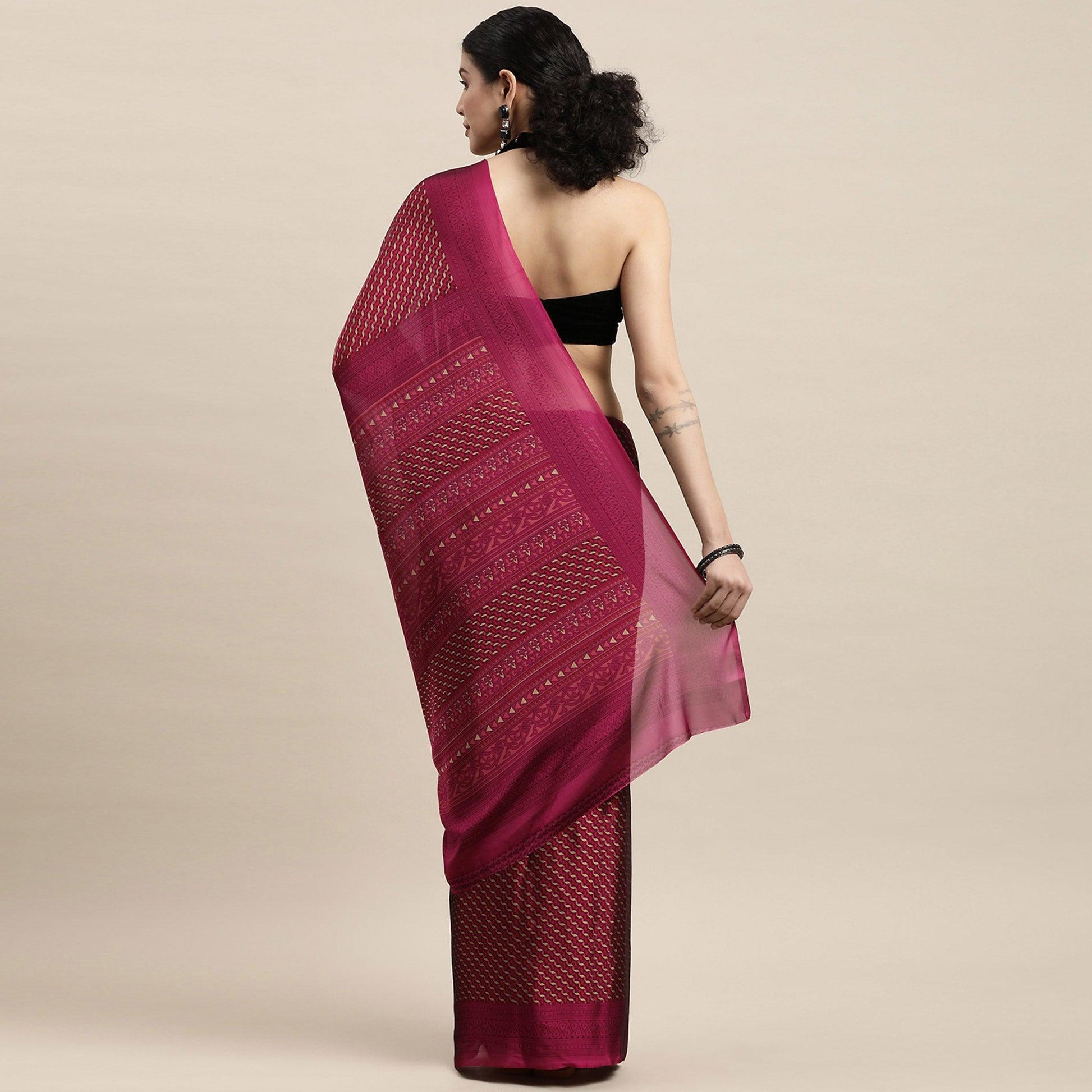 Magenta Casual Wear Printed Art Silk Saree