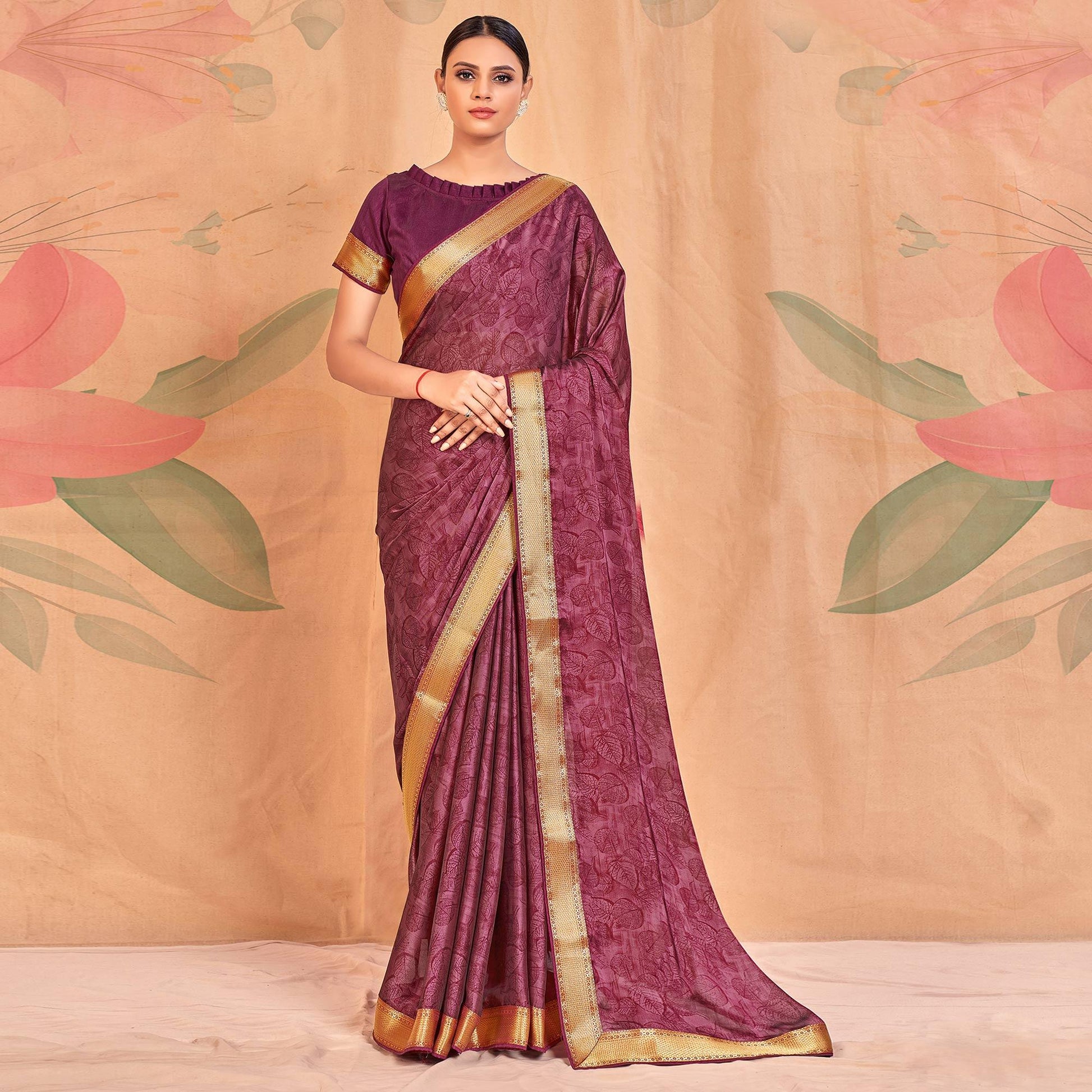 Magenta  Casual Wear Printed Chiffon Saree With Banarasi Lace