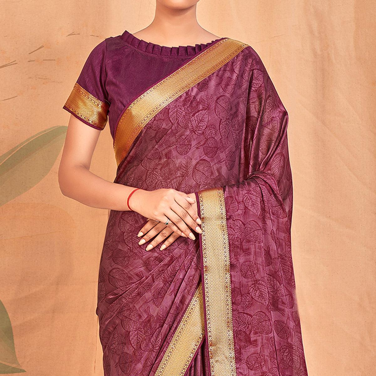 Magenta  Casual Wear Printed Chiffon Saree With Banarasi Lace