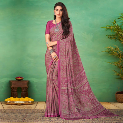 Magenta Casual Wear Printed Silk Saree