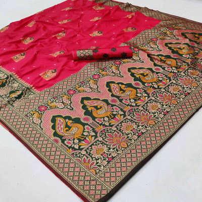 Magenta Festive Wear Floral Woven Designer Soft Silk Banarasi Saree
