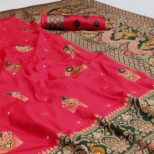 Magenta Festive Wear Floral Woven Designer Soft Silk Banarasi Saree