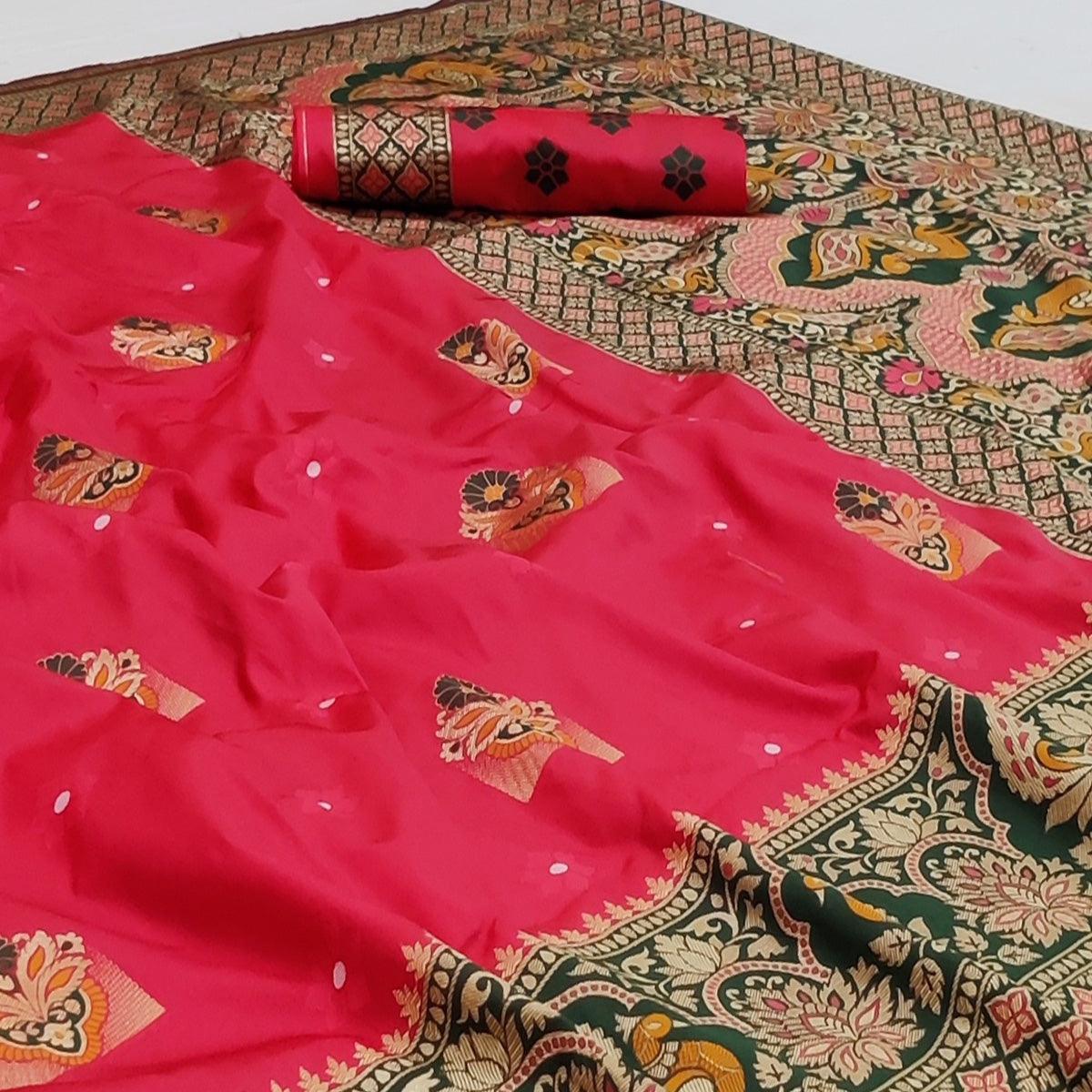 Magenta Festive Wear Floral Woven Designer Soft Silk Banarasi Saree