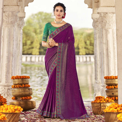 Magenta Festive Wear Jari Work Silk Saree