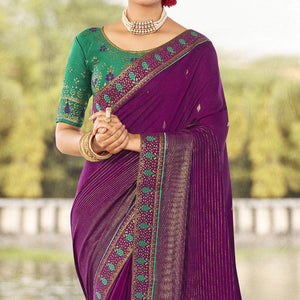 Magenta Festive Wear Jari Work Silk Saree