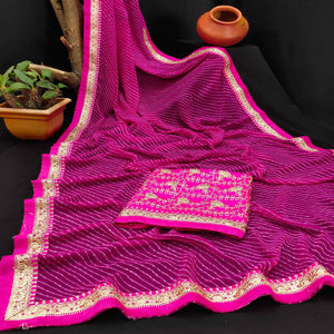 Magenta Festive Wear Printed With Lace Border Georgette Saree