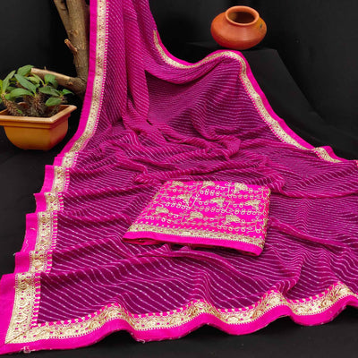Magenta Festive Wear Printed With Lace Border Georgette Saree