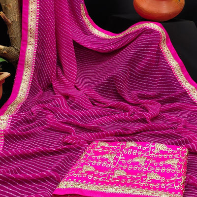 Magenta Festive Wear Printed With Lace Border Georgette Saree