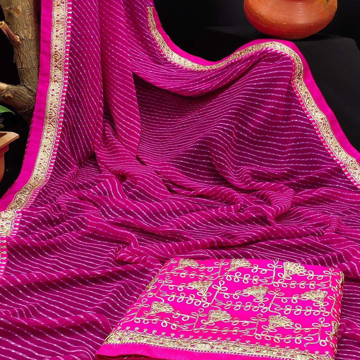 Magenta Festive Wear Printed With Lace Border Georgette Saree