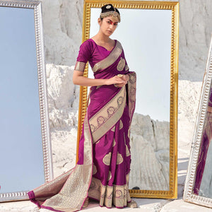 Magenta Festive Wear Woven Banarasi Silk Saree