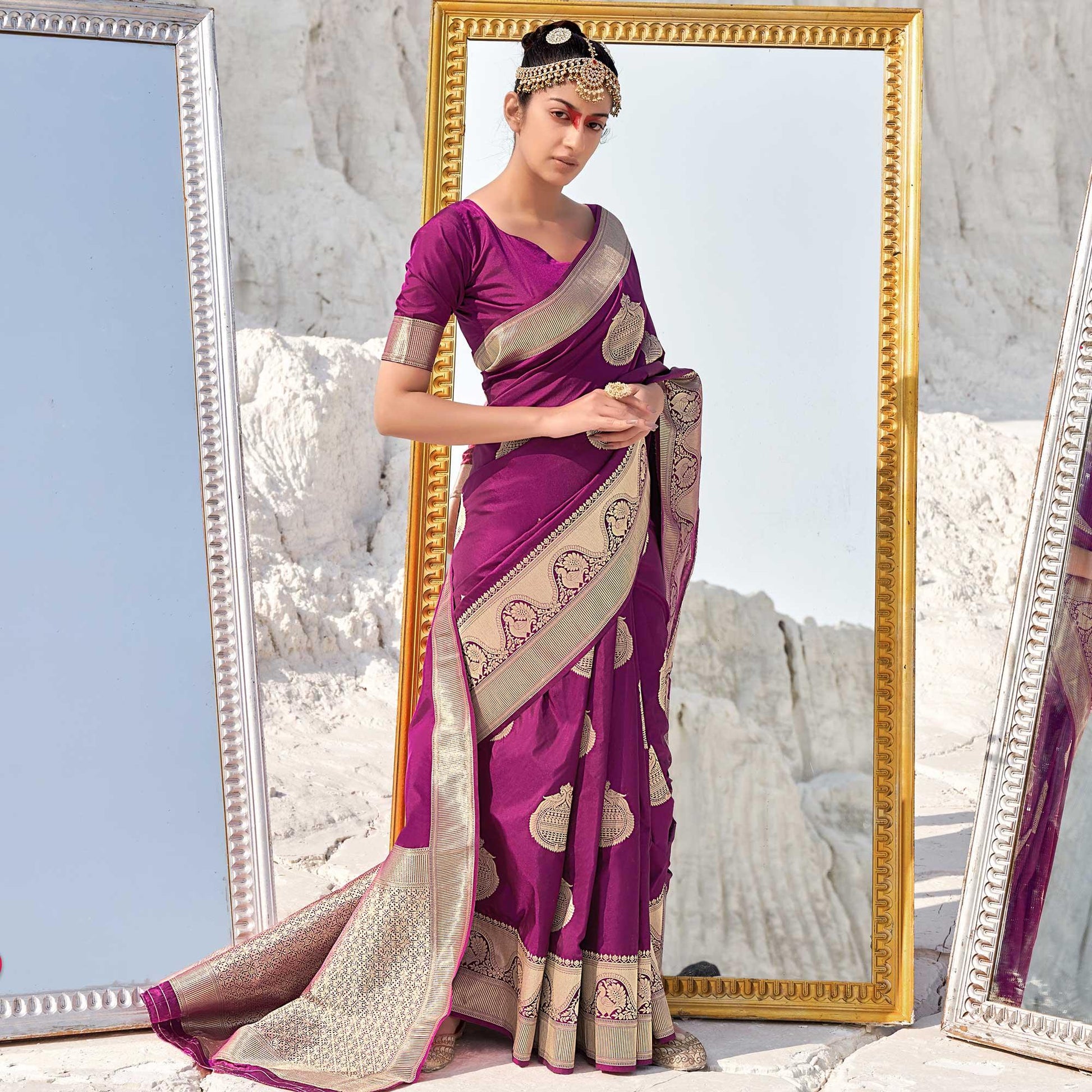 Magenta Festive Wear Woven Banarasi Silk Saree