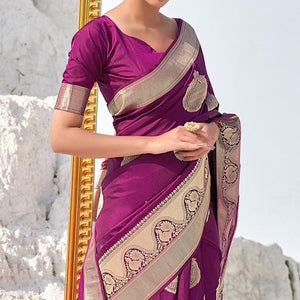 Magenta Festive Wear Woven Banarasi Silk Saree
