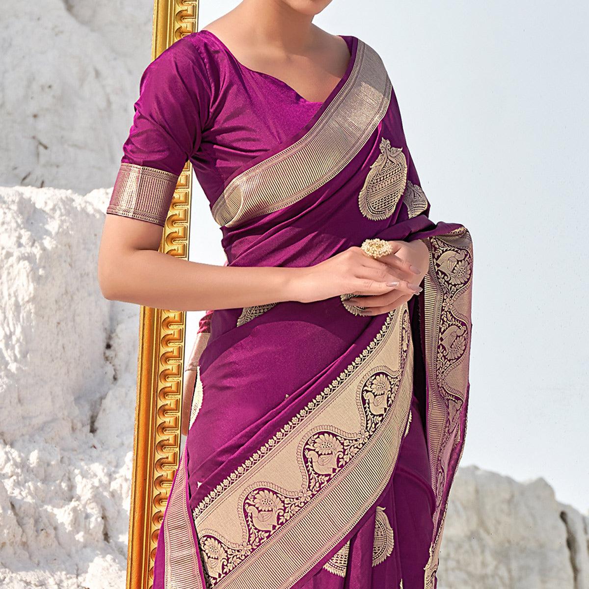 Magenta Festive Wear Woven Banarasi Silk Saree