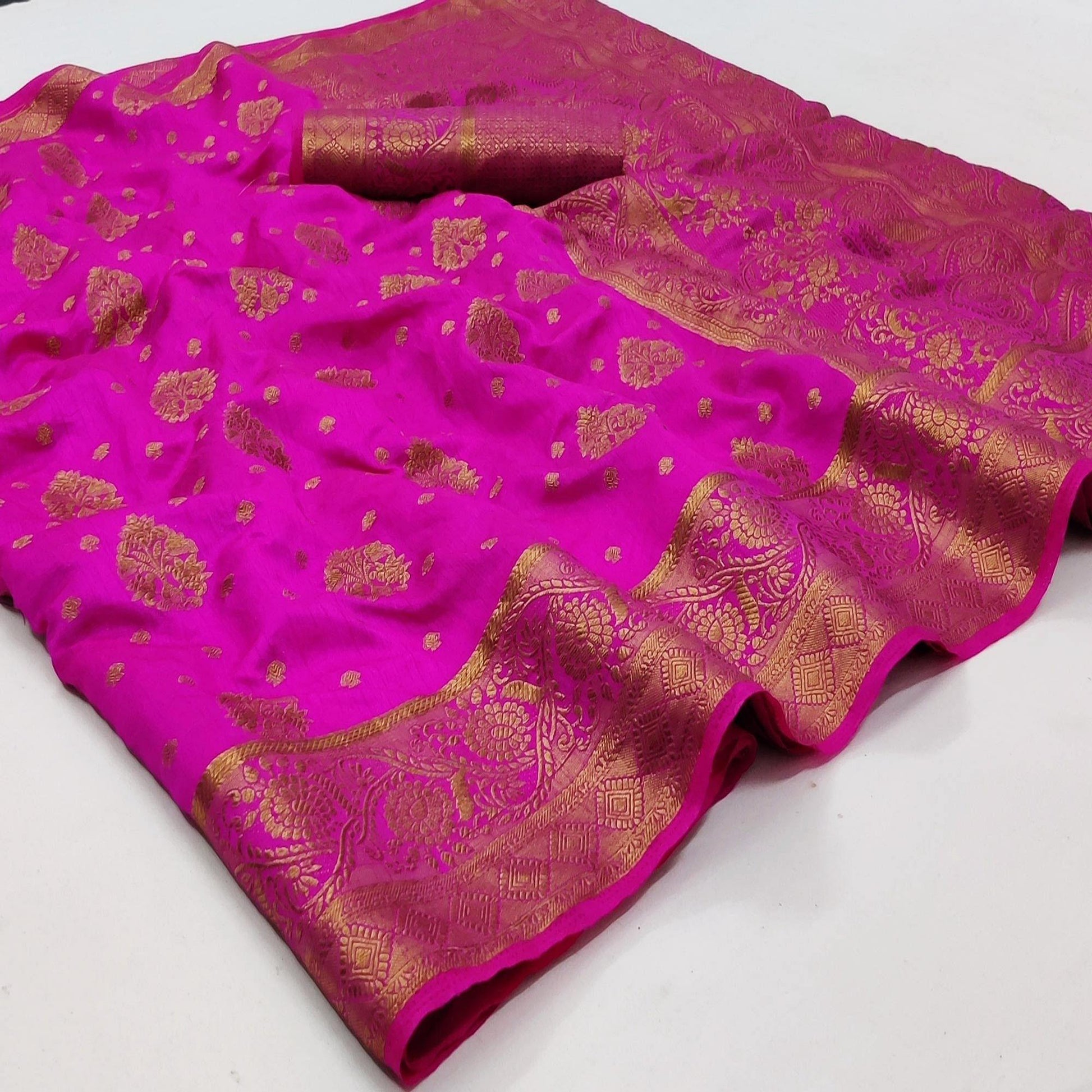Magenta Festive Wear Woven Soft Silk Saree