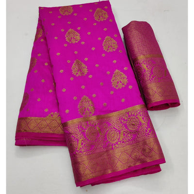 Magenta Festive Wear Woven Soft Silk Saree