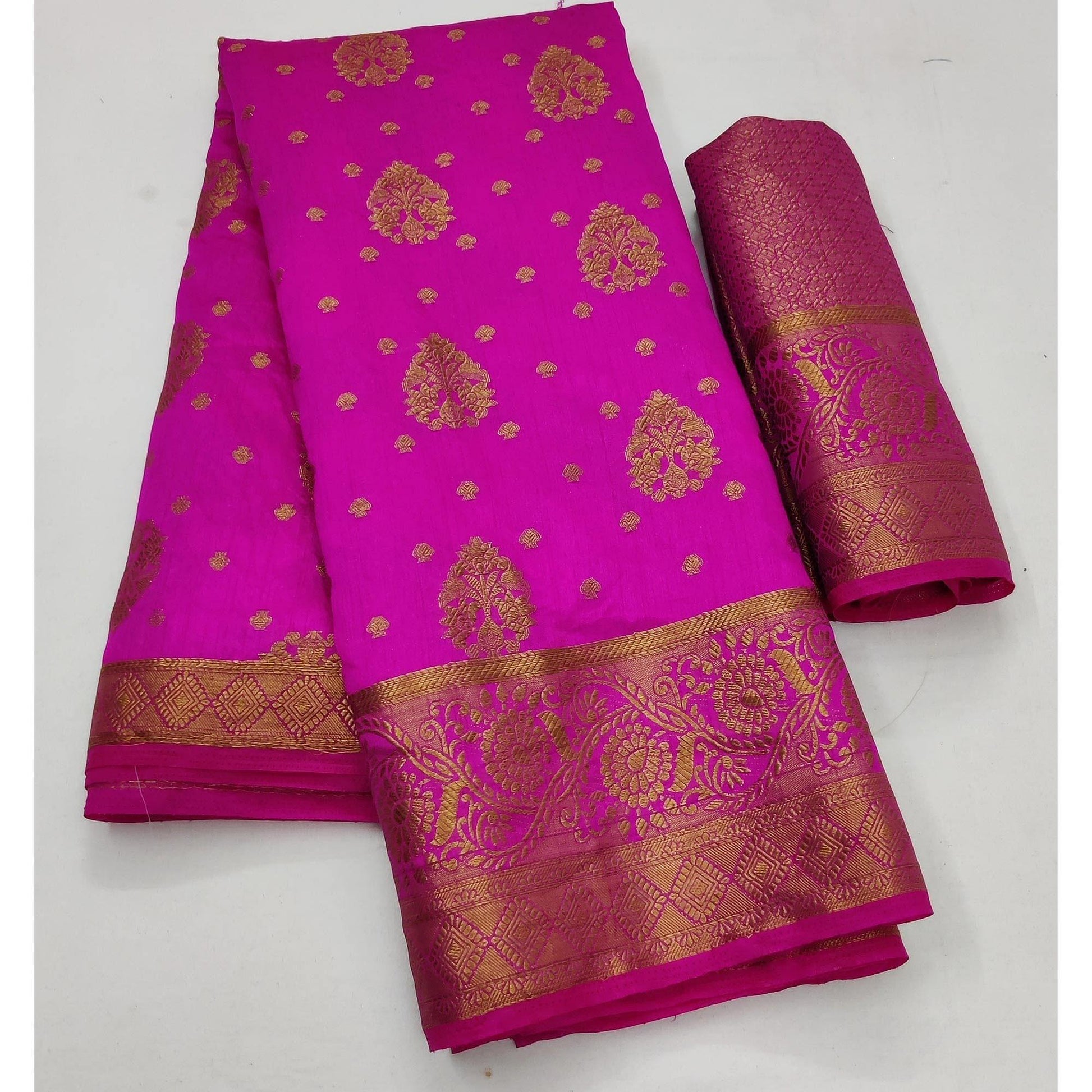 Magenta Festive Wear Woven Soft Silk Saree