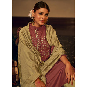 Magenta  Floral Embroidered Pure Viscose Silk Partywear Suit